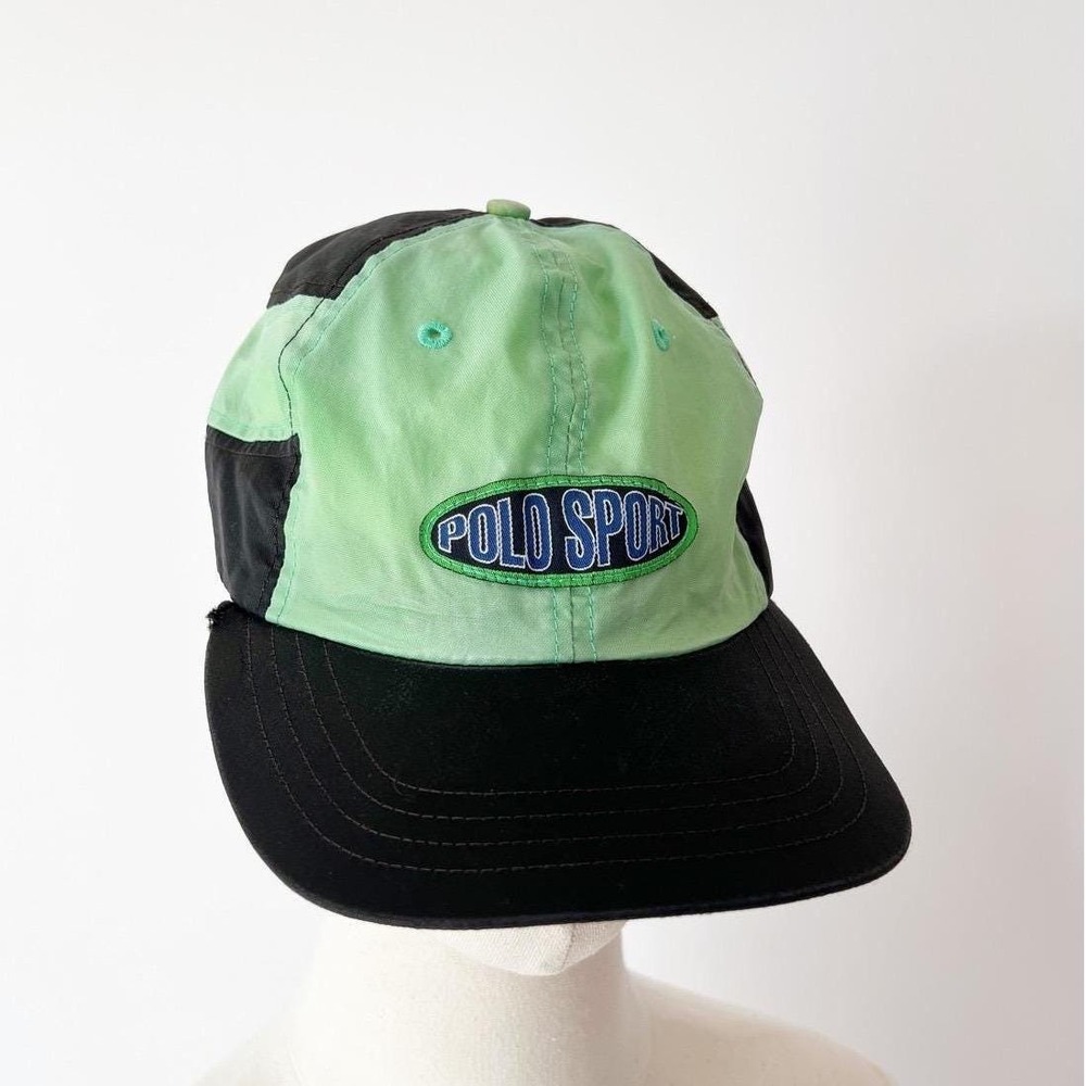Polo Sport Ralph Lauren Strapback Hat Green Black 90s Vintage Nylon